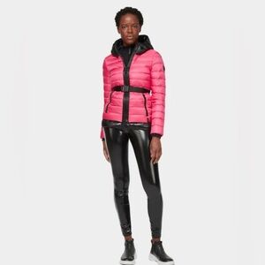 NWT RUDSAK Maniella Hot Pink Down Puffer Jacket with Black Accents Belt and Hood